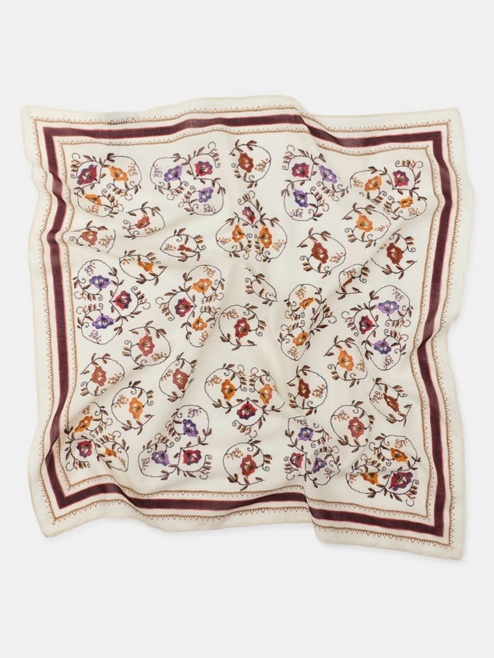 Zara Ecru Cross Stitch Embroidered Printed Scarf. Brand new!